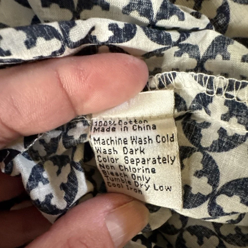 CHARLESTON SHOE CO. NAVY & WHITE COTTON Geometric LOGO 3/4 SLVS TUNIC SM‎ NEW
